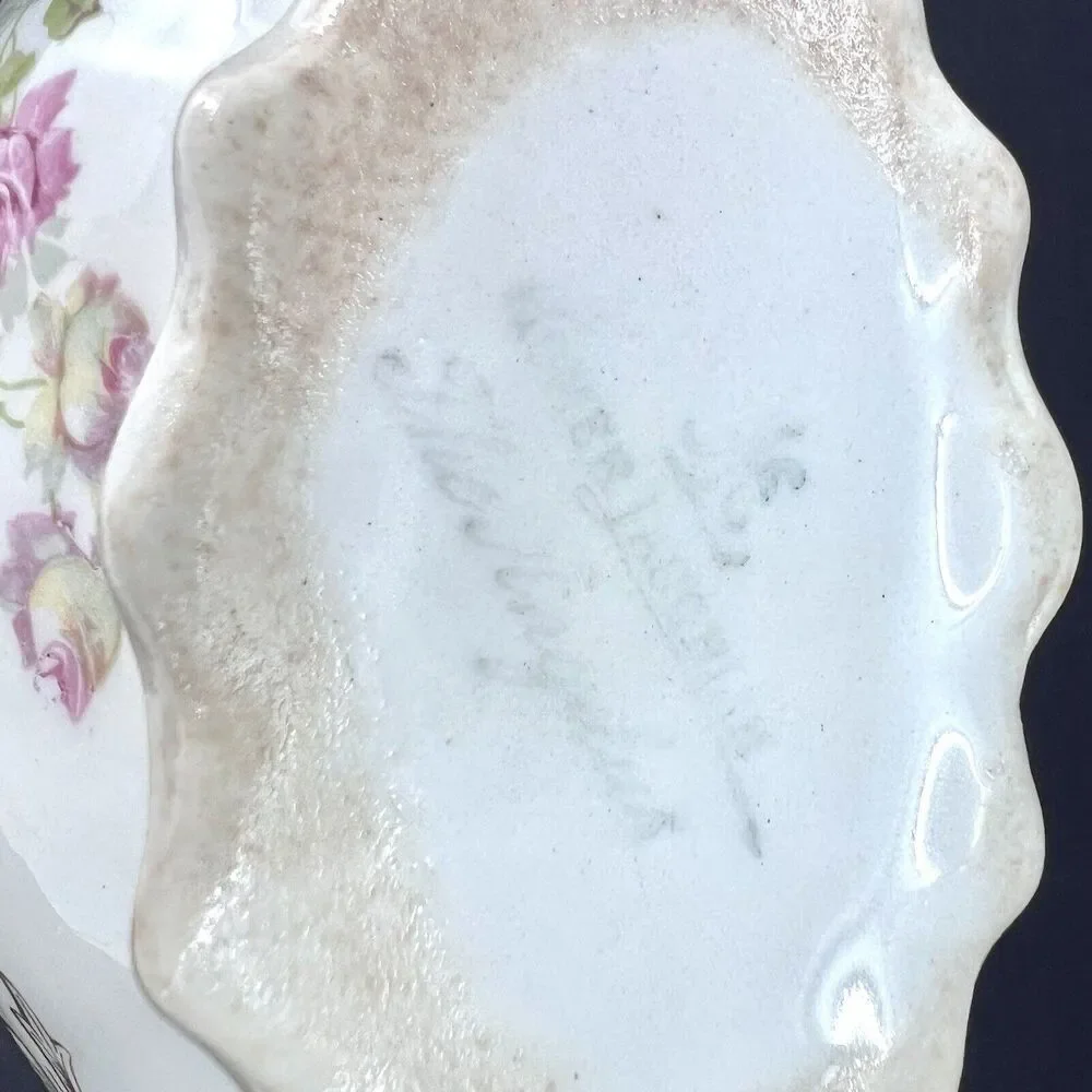 Antique 1900s Homer Laughlin The Angelus Rose Pattern Scalloped Gravy Sauce Boat - Picture 11 of 11